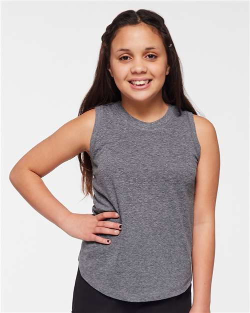 Girls' Relaxed Fine Jersey Tank — Youth Tank Top - Granite Heather - Front