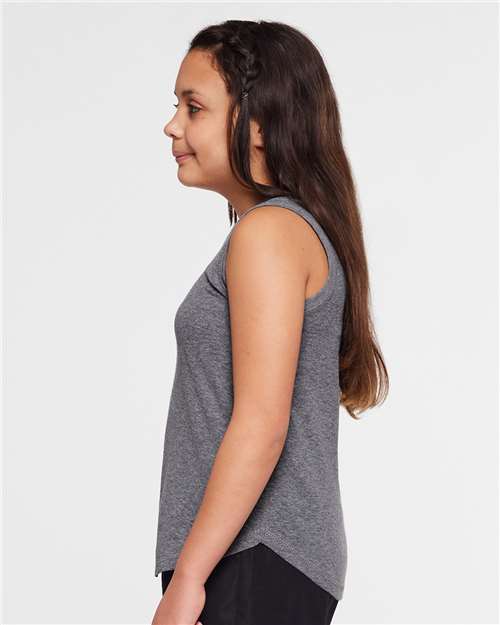 Girls' Relaxed Fine Jersey Tank — Youth Tank Top - Granite Heather - Side