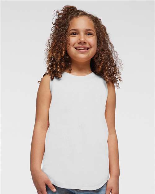 Girls' Relaxed Fine Jersey Tank — Youth Tank Top - White - Front