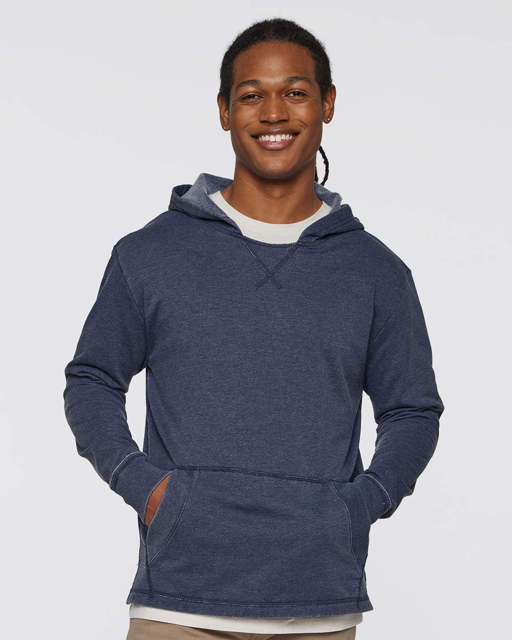 Unisex Vintage Wash Fleece Hoodie Sweatshirt - Washed Navy - XS