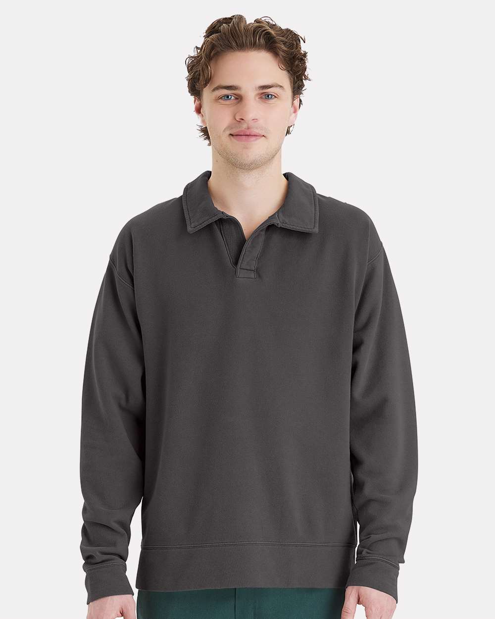 Garment-Dyed Polo Collar Sweatshirt - New Railroad Grey - S
