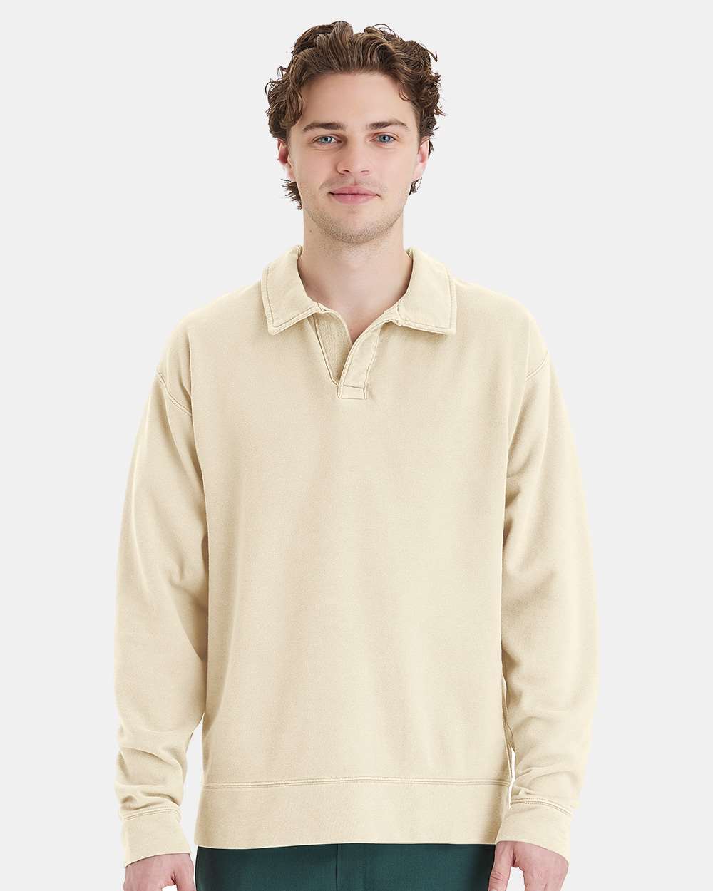 Garment-Dyed Polo Collar Sweatshirt - Parchment - S