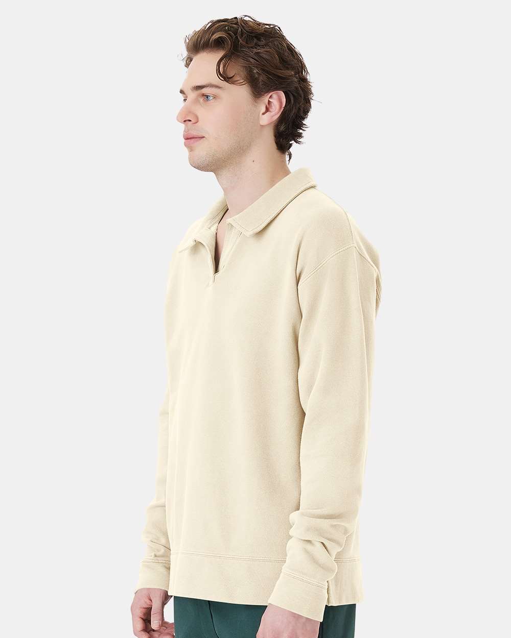 Garment-Dyed Polo Collar Sweatshirt - Parchment - M