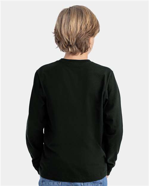 Youth Cotton Long Sleeve T-Shirt — Kids [XS-XL] - Black - Back