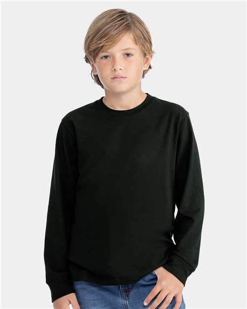 Youth Cotton Long Sleeve T-Shirt — Kids [XS-XL] - Black - Front