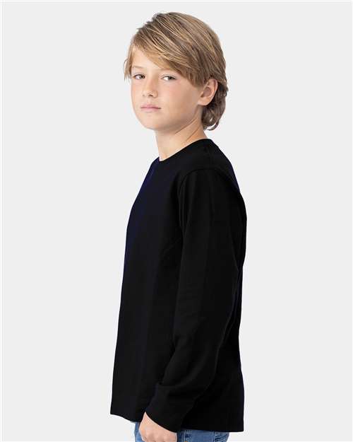 Youth Cotton Long Sleeve T-Shirt — Kids [XS-XL] - Black - Side