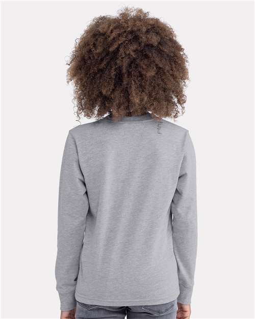 Youth Cotton Long Sleeve T-Shirt — Kids [XS-XL] - Heather Grey - Back