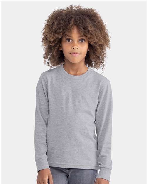 Youth Cotton Long Sleeve T-Shirt — Kids [XS-XL] - Heather Grey - Front