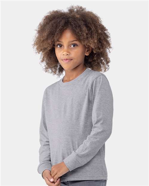 Youth Cotton Long Sleeve T-Shirt — Kids [XS-XL] - Heather Grey - Side