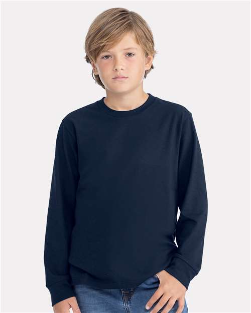 Youth Cotton Long Sleeve T-Shirt — Kids [XS-XL] - Midnight Navy - Front