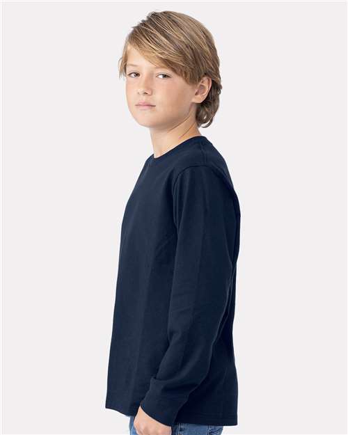 Youth Cotton Long Sleeve T-Shirt — Kids [XS-XL] - Midnight Navy - Side