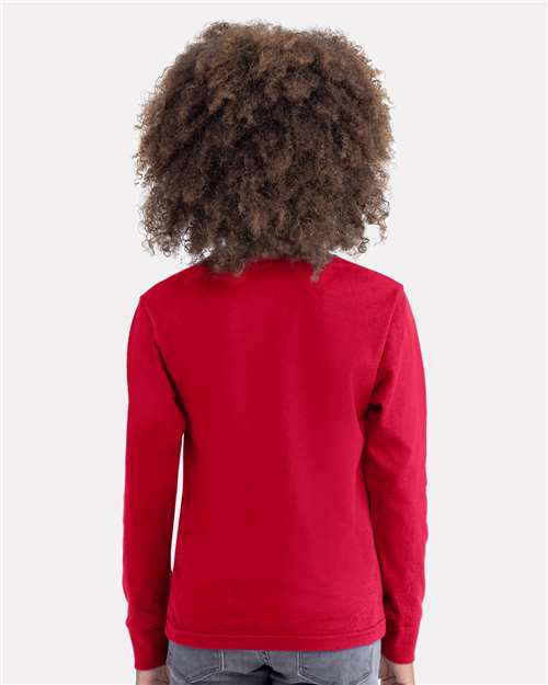 Youth Cotton Long Sleeve T-Shirt — Kids [XS-XL] - Red - Back