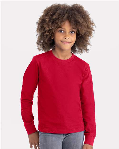 Youth Cotton Long Sleeve T-Shirt — Kids [XS-XL] - Red - Front