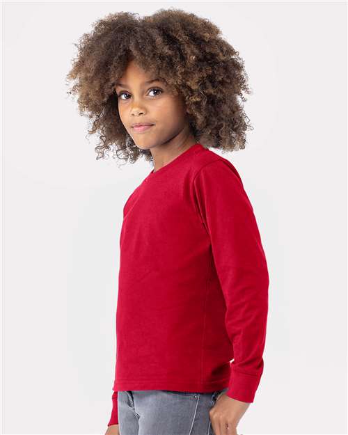 Youth Cotton Long Sleeve T-Shirt — Kids [XS-XL] - Red - Side