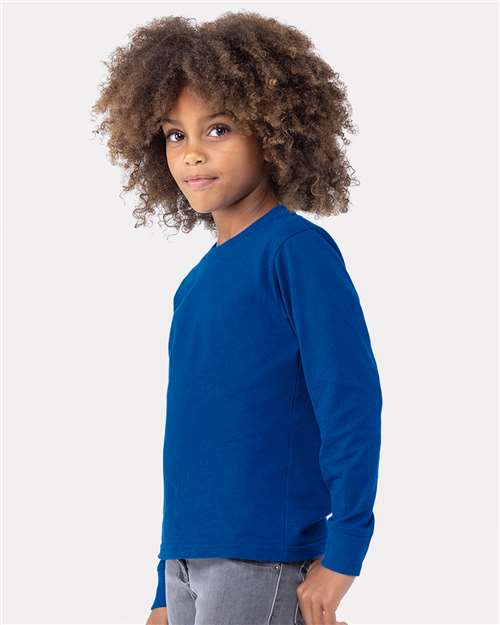 Youth Cotton Long Sleeve T-Shirt — Kids [XS-XL] - Royal - Side