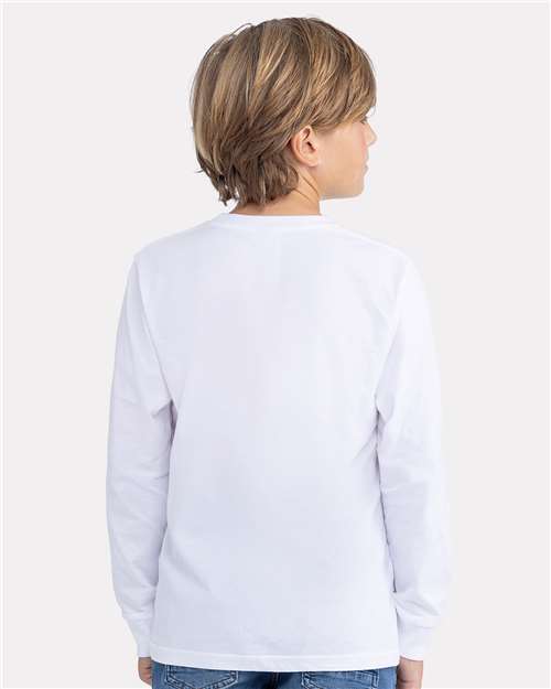 Youth Cotton Long Sleeve T-Shirt — Kids [XS-XL] - White - Back