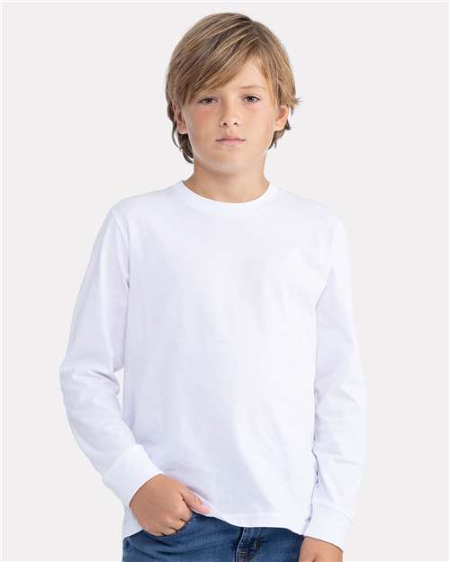 Youth Cotton Long Sleeve T-Shirt — Kids [XS-XL] - White - Front