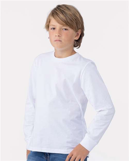 Youth Cotton Long Sleeve T-Shirt — Kids [XS-XL] - White - Side