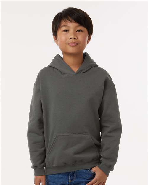Youth Hooded Sweatshirt — Soft Kids Pullover Hoodie - Charcoal - Front