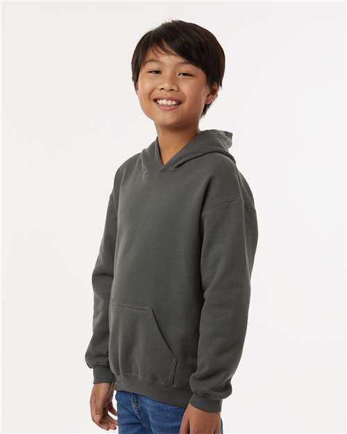 Youth Hooded Sweatshirt — Soft Kids Pullover Hoodie - Charcoal - Side