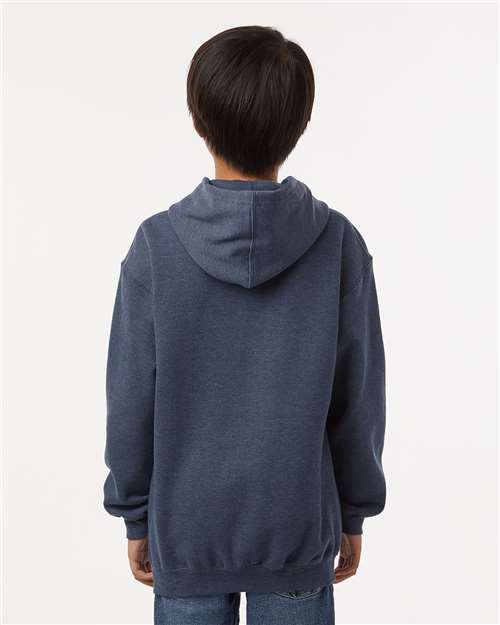 Youth Hooded Sweatshirt — Soft Kids Pullover Hoodie - Heather Denim - Back