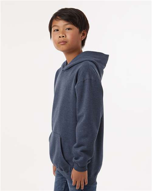Youth Hooded Sweatshirt — Soft Kids Pullover Hoodie - Heather Denim - Side