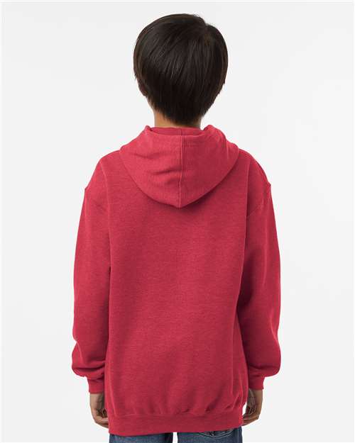 Youth Hooded Sweatshirt — Soft Kids Pullover Hoodie - Heather Red - Back