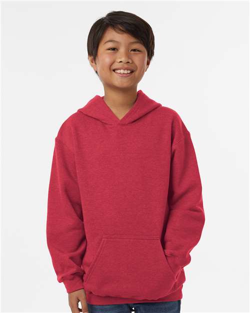 Youth Hooded Sweatshirt — Soft Kids Pullover Hoodie - Heather Red - Front