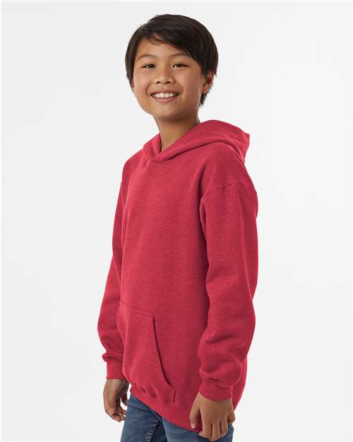 Youth Hooded Sweatshirt — Soft Kids Pullover Hoodie - Heather Red - Side