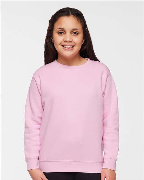 Youth Elevated Fleece Crewneck — Kids Sweatshirt [XS-XL] - Pink - Front
