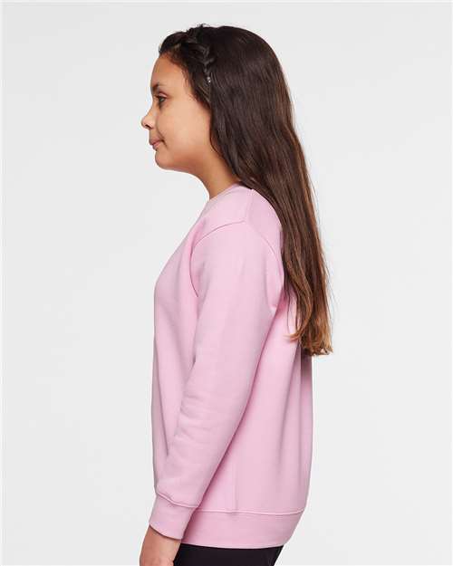 Youth Elevated Fleece Crewneck — Kids Sweatshirt [XS-XL] - Pink - Side
