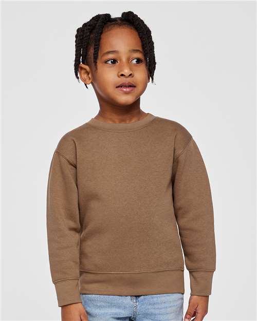 Toddler Crewneck Sweatshirt — Soft Fleece Kids Pullover - Coyote Brown - Front