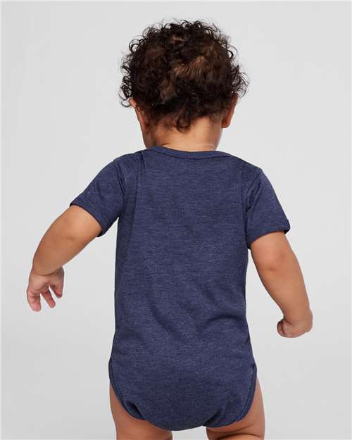 Soft Cotton Baby Onesie — Short Sleeve Infant Bodysuit - Vintage True Navy - Back