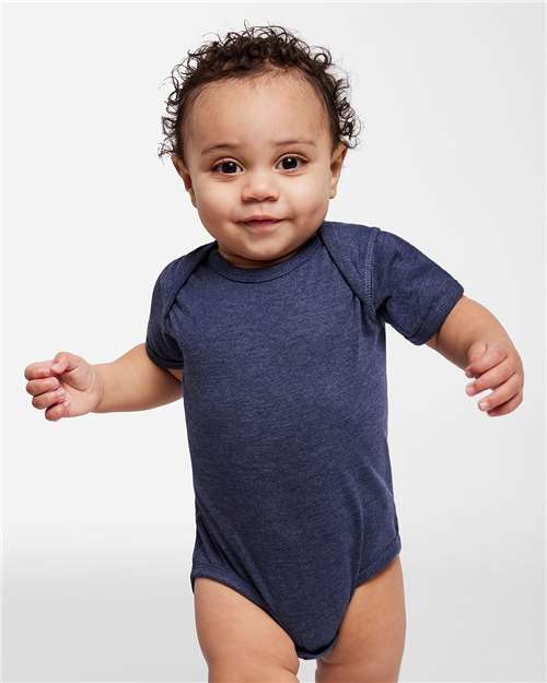Soft Cotton Baby Onesie — Short Sleeve Infant Bodysuit - Vintage True Navy - Front