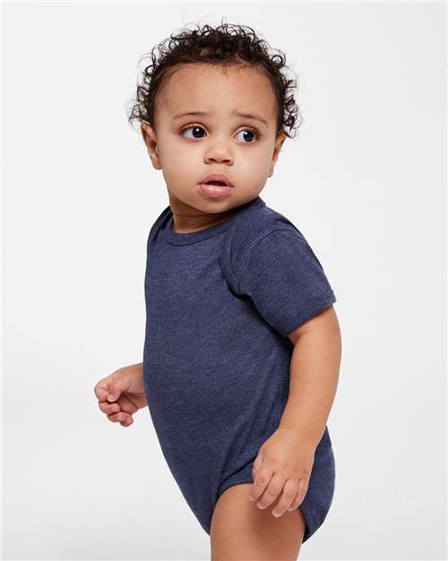 Soft Cotton Baby Onesie — Short Sleeve Infant Bodysuit - Vintage True Navy - Side