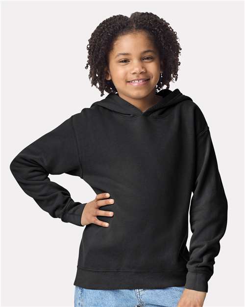 Youth Garment-Dyed Hoodie — Soft Kids Pullover - Black - Front