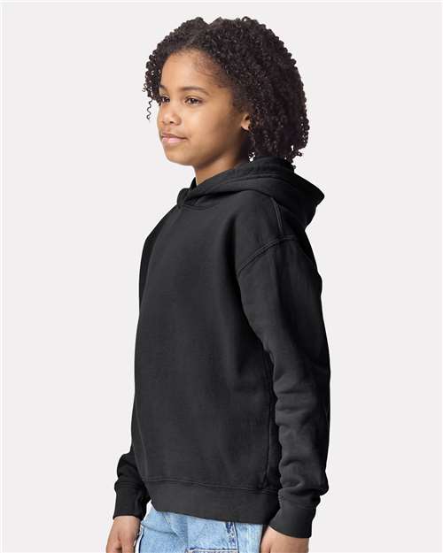 Youth Garment-Dyed Hoodie — Soft Kids Pullover - Black - Side