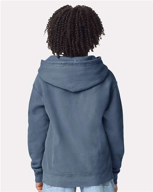 Youth Garment-Dyed Hoodie — Soft Kids Pullover - Blue Jean - Back