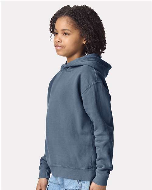 Youth Garment-Dyed Hoodie — Soft Kids Pullover - Blue Jean - Side