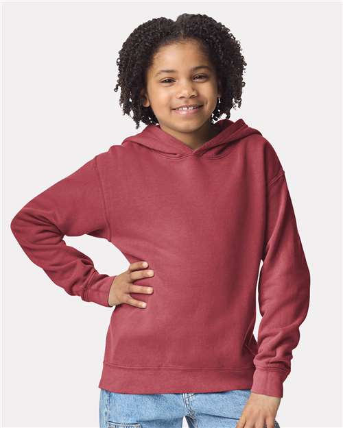 Youth Garment-Dyed Hoodie — Soft Kids Pullover - Crimson - Front