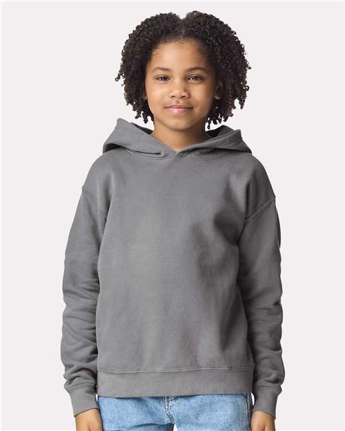 Youth Garment-Dyed Hoodie — Soft Kids Pullover - Grey - Front