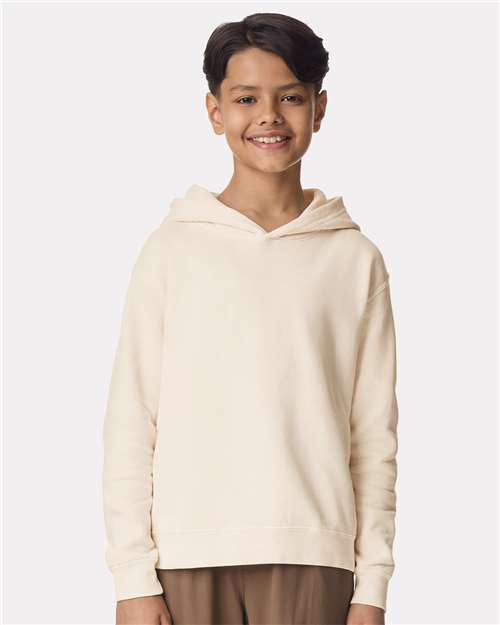Youth Garment-Dyed Hoodie — Soft Kids Pullover - Ivory - Front