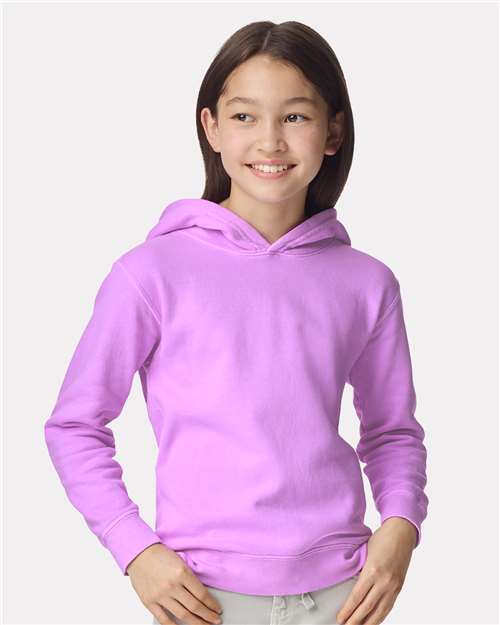 Youth Garment-Dyed Hoodie — Soft Kids Pullover - Neon Violet - Front