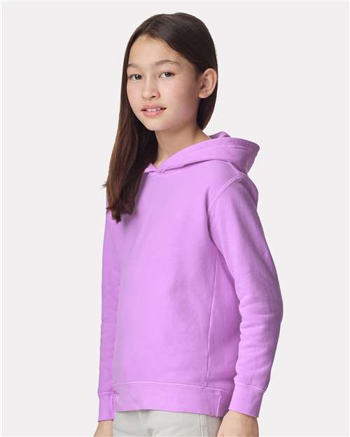 Youth Garment-Dyed Hoodie — Soft Kids Pullover - Neon Violet - Side
