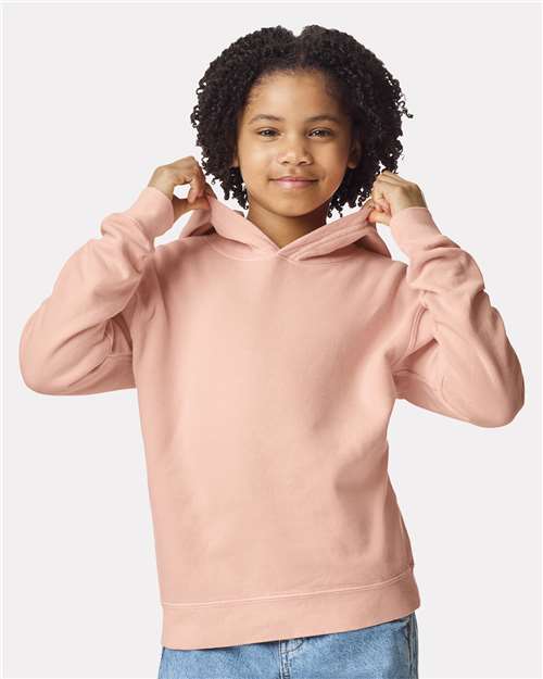 Youth Garment-Dyed Hoodie — Soft Kids Pullover - Peachy - Front