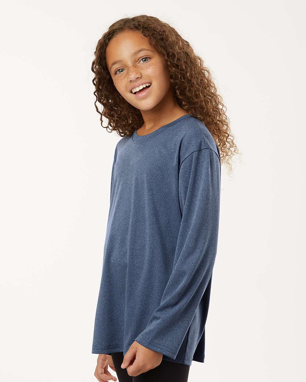 Youth Performance Long Sleeve T-Shirt – Heather Navy - ComfyThreads