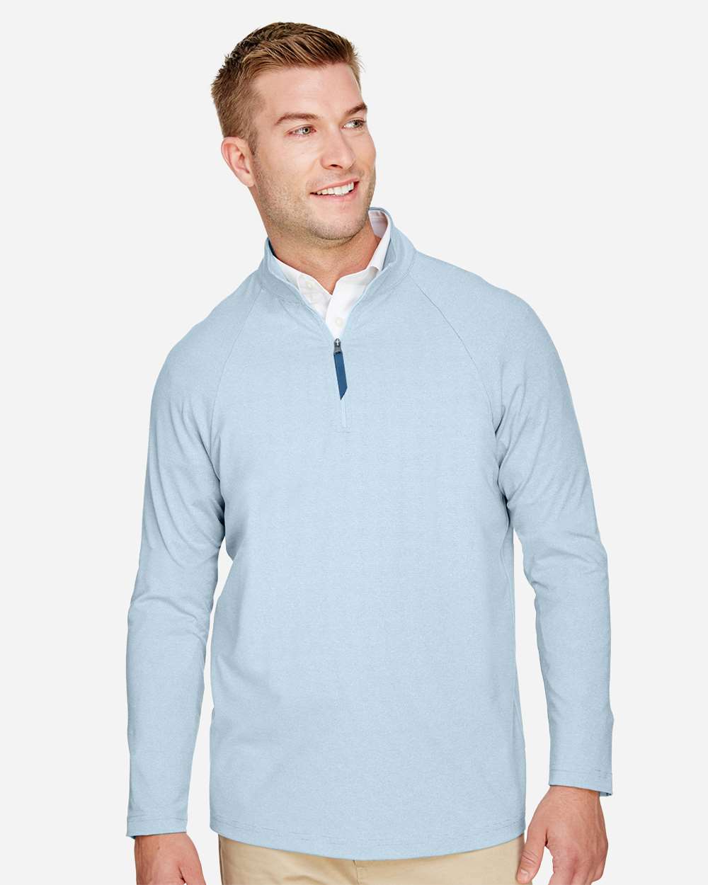 Men's Performance Micro-Stripe Quarter-Zip Pullover - Ocean Blue - S