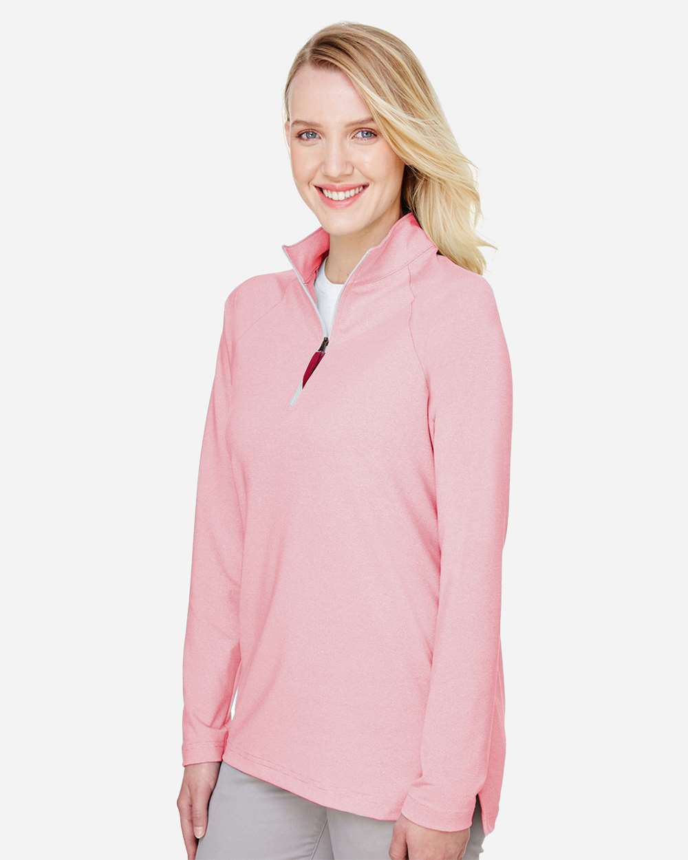Women's CrownLux Performance® Clubhouse Micro-Stripe Quarter-Zip Pullover - Red - M