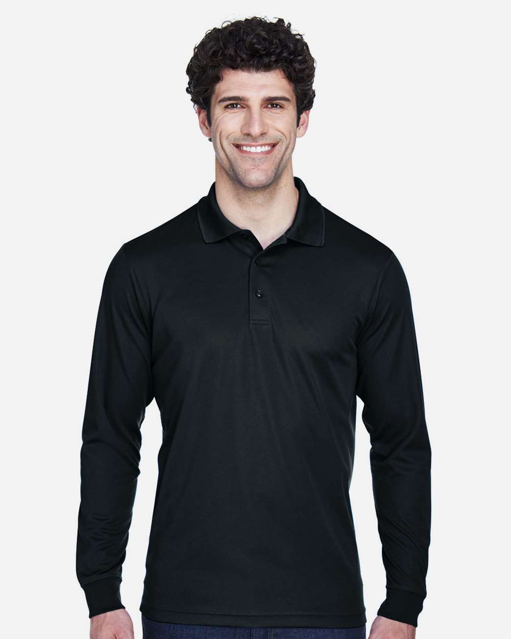Men's Tall Pinnacle Performance Long Sleeve Piqué Polo - Black - LT