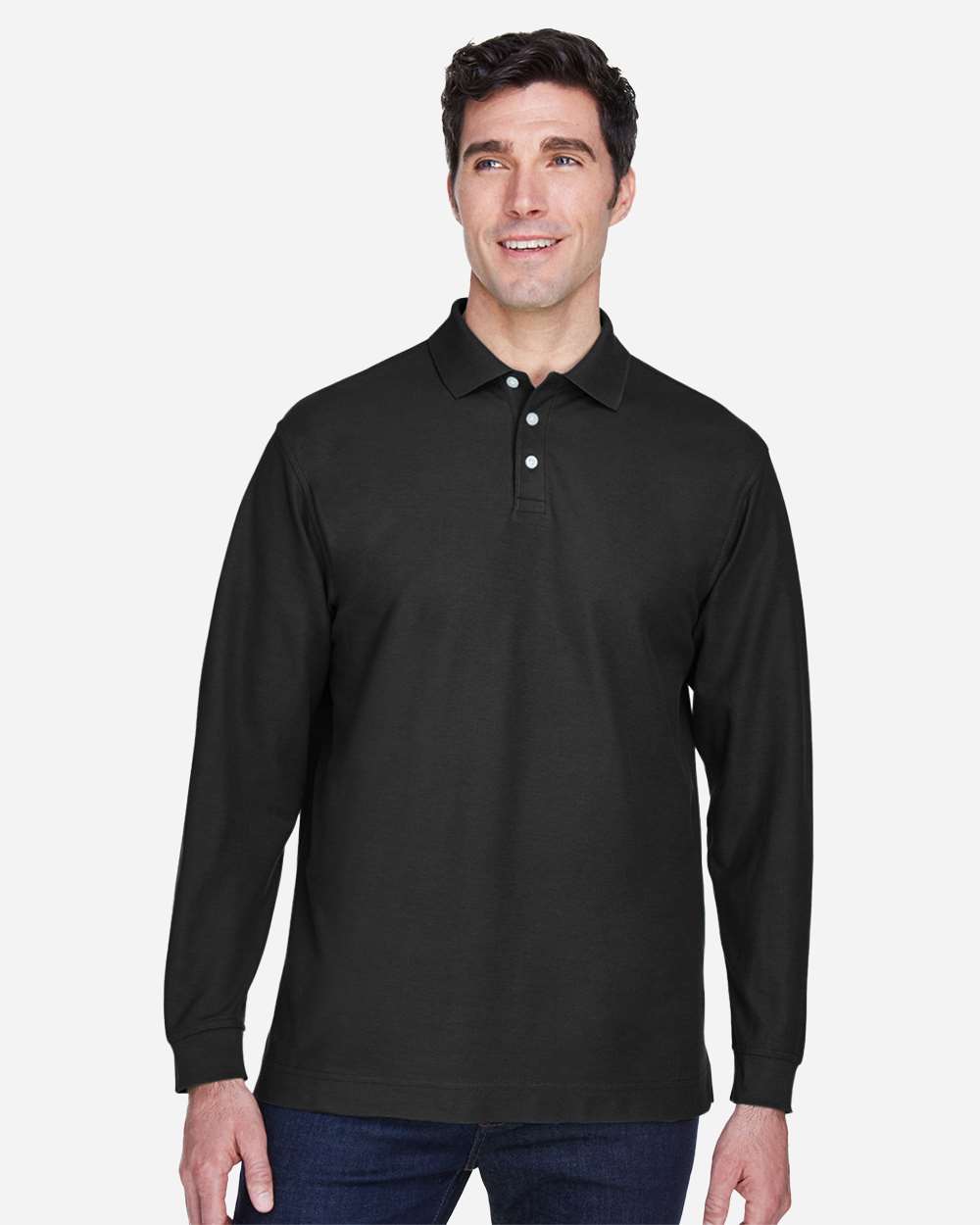 Men's Pima Long Sleeve Polo - Black - XL